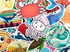 100 Cartoon Kids Ocean Marine Life Stickers Aquatic Journal Skin Lot Bulk Decals