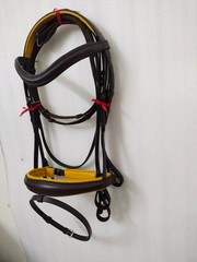 English Leather Bridle With Plane Browband With Yellow Padding All Size.