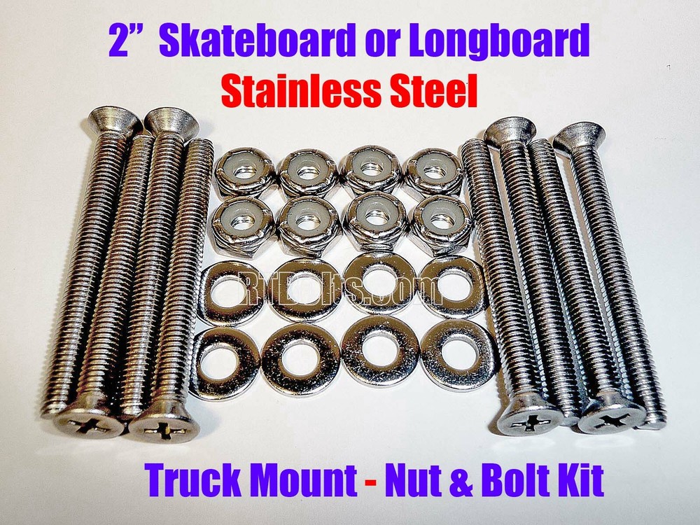 Truck Hardware • 2” for Skateboard or Longboard • No Rust Stainless Screws Bolts