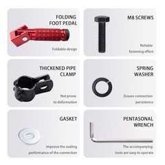 Universal 8mm Foot Pegs 90 Degree Foldable Motorcycle Footpegs CNC Anti Kit Red