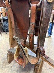 Corriente 15” Ranch Roping Saddle Basketweave Tooled Leather w/ Back Cinch