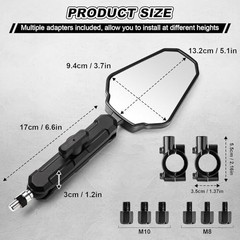 Adventure Motorcycle Mirrors, 8/10MM Screw Easy to Install Universal Rearview