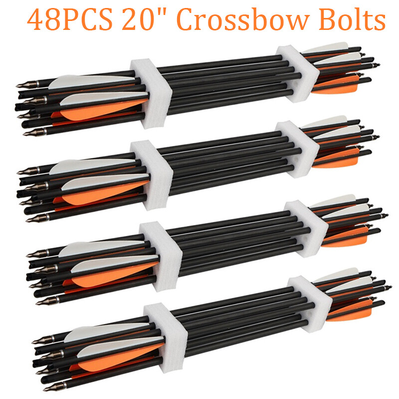 48PCS 20″ Crossbow Bolts Archery Carbon Crossbow Arrows for Crossbow Hunting