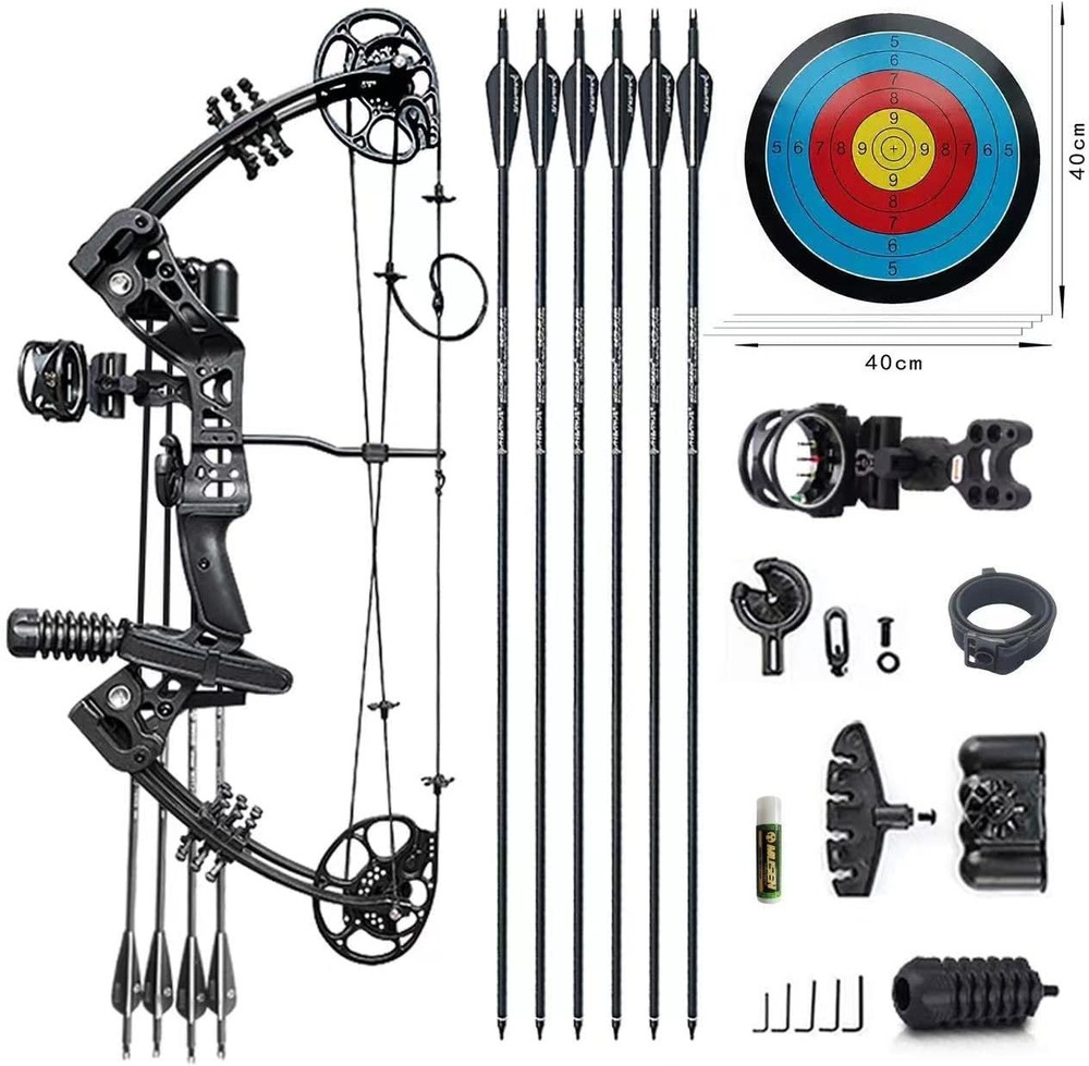 Compound Bow Set 15-45lbs for Pull Beginner and Teens Black Right Handed