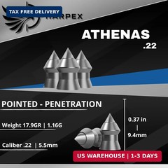 HARPEX Athenas .22 Cal Airgun Pellets – 17.9 Grain Pointed Design – High Accurac