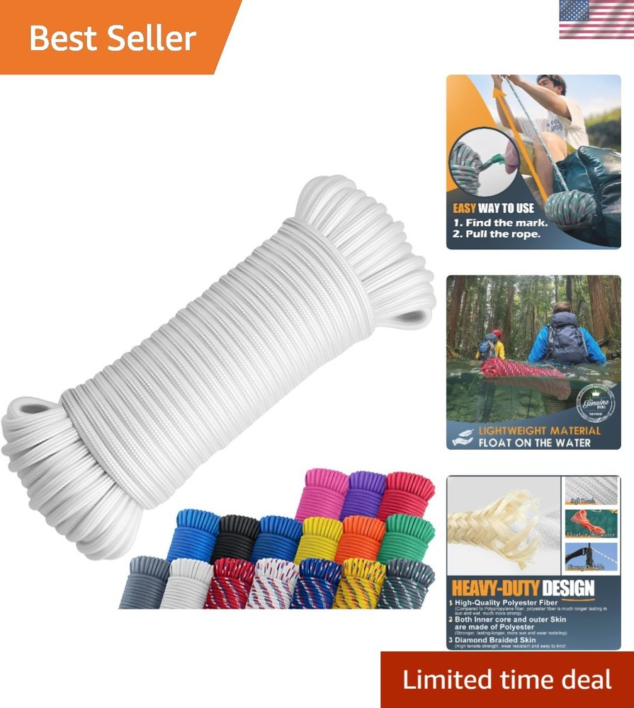 Strong 100 ft Polyester Rope – 1/4″ Diameter, 500 lbs for All Outdoor Needs