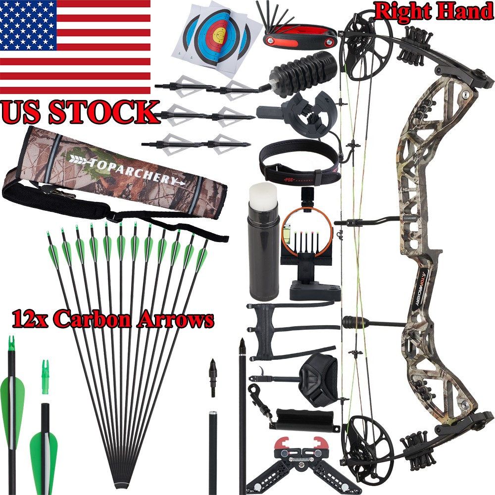 30-70lbs Archery Compound Bow Camo RH 310FPS&Carbon Arrows Set for Hunting Shoot