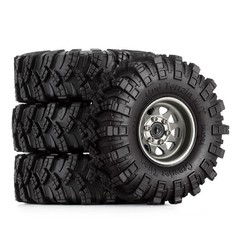 INJORA 1.0 Beadlock Wheel Mud Tires Set Deep Dish 1.0″ Wheels Small, Grey