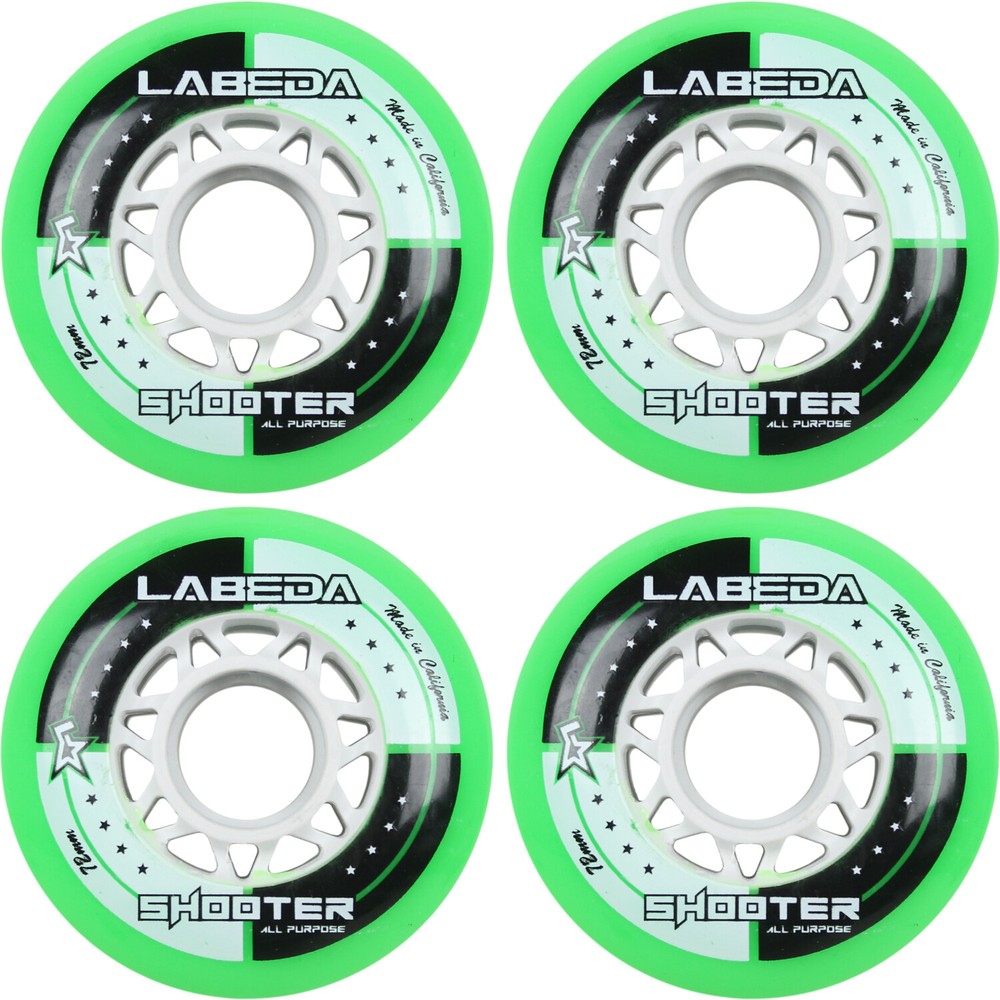 Labeda Shooter Inline Roller Hockey Wheels GREEN 72mm Indoor Outdoor 4 Pack