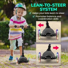 Hurtle Mini LED Light-up Wheels Kickboard Scooter for Kids – Ages 2-5 (Black)