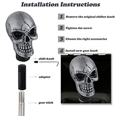 Small Shifter Knob, Skull Gear Grip Head with 3 Adapters Fit for Most Sliver