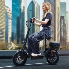 Electric Folding Scooter 48V 500W 14″ Tires w/ Basket Commuter E-Bike 20MPH #