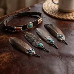 5Pcs Cowboy Hat Band with Feathers Set Hat Feathers for Cowboy Hats Turquoise