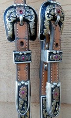 Beautiful Cowperson Tack Studded Silver Brass Copper Red Stones Horse Headstall