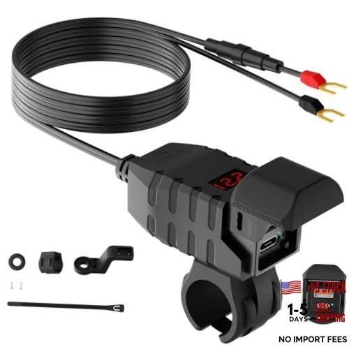 Motorcycle USB Charger, Dual USB Type C 30W PD & QC 3.0 Motorcycle Phone