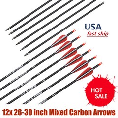 12Pk 26inch/28inch/30inch Mixed Carbon Arrow Hunting and Target Arrows Sp500 US