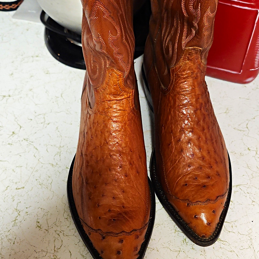 Tony Lama Brown Ostrich Leather Western Cowboy Boots Pointed Toe US 11 EE