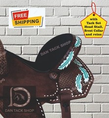 Western Barrel Leather Horse Racing Saddle with Tack Set Free shipping