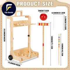 6 Player Croquet Set for Adults & Family with Rolling Wooden Stand 28″ Rubber