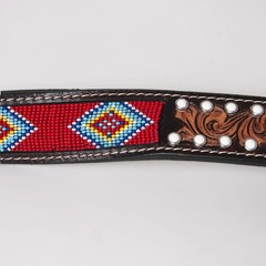 BE BAR H EQUINE Red Beaded White Crystal Floral Hand Carved Western Men And