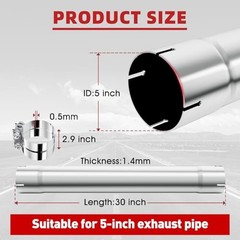 5 Inch Straight Exhaust Pipe, 5″ Stainless Steel 5 Inch with Two Clamps