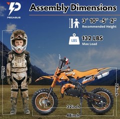 PEGASUS™ 49cc 2-Stroke Mini Motorcycle Orange Off-Road Tires, F/R Shock, Durable