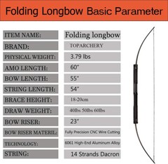 60lbs Foldable Longbow Archery 60″ Adult Hunting Fishing Survival Straight Bow