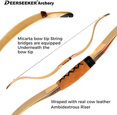 52″ Handmade Recurve Horsebow Set for Adults & Youth – 20-80Lbs Ambidextrous