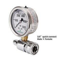 2-1/2″ Pressure Washer Pressure Gauge Kit, 3/8 Inch Quick Connect, 0-5000 PSI,