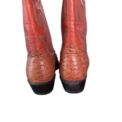 Nocona USA Full Quill Ostrich Cowboy Boots Men’s 7D Cognac Brown Western Exotic