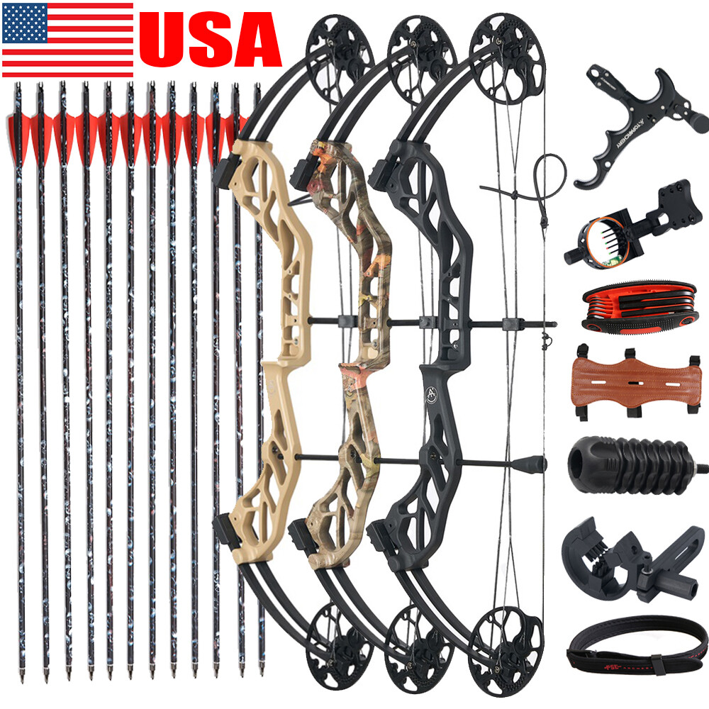 Compound Bow 19-70lbs Adjustable Kit 320fps Archery RH Hunting Shooting Target