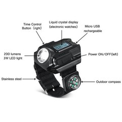 LED Wrist Watch Flashlight Torch Light USB Charging Rechargeable Flashlight A