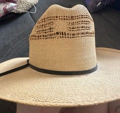 Vintage 80s Painted Straw Cowboy Hat 7 1/2 XL Elk Mountain Landscape Made in USA