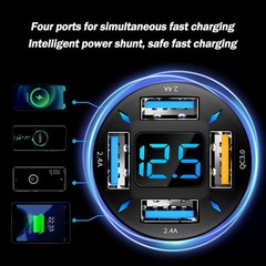 66W Fast USB Car Charger Fast Charge with Voltmeter LED Light Display Car Cha…