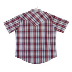 Wrangler Mens Short Sleeve Plaid Snap Button Western Shirt Red Blue