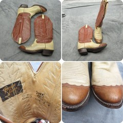 Tony Lama 6214 Western Boots Mens 8 D Cowboy Brown Lizard Snip Toe Vamp USA Made