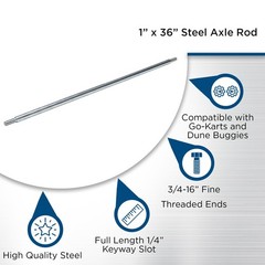 36″ x 1″ Steel Axle Rod with 3/4-16 Fine Thread and 1/4″ Keyed Shaft for Go-Kart