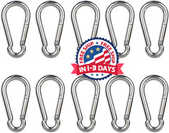 10 PCS Stainless Steel Carabiners Spring Snap Hooks Heavy Duty Keychain Clip NEW