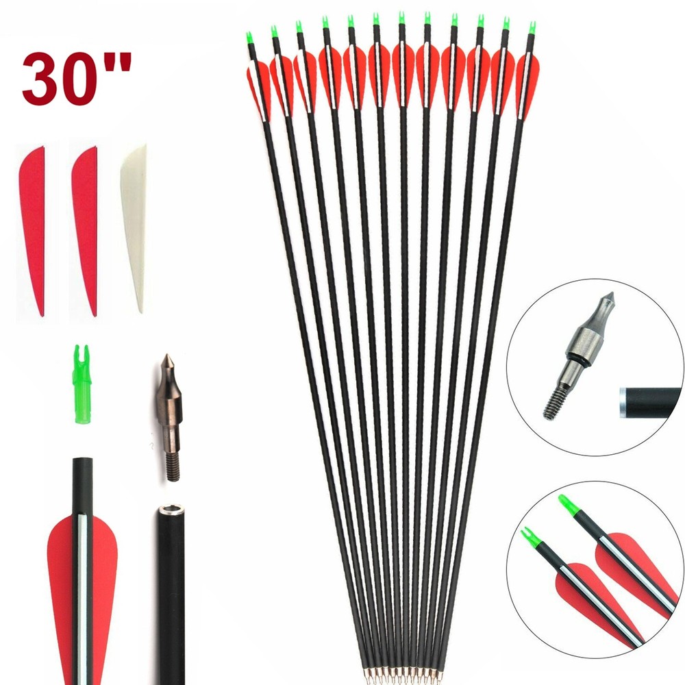 30 Inch Carbon Arrows Spine 500 For Compound/Recurve Bow Hunting Removable Tips