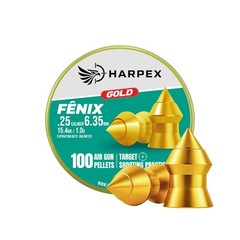 HARPEX Fenix 100 Count GOLD COATED Pointed 6.35mm .25 Caliber Airgun Pellets