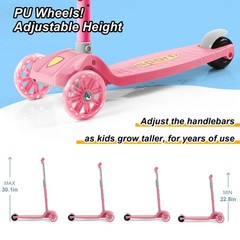Adjustable 4-Level Height 3-Wheel Scooters w/T-bar for Toddler Kids Boys Girls