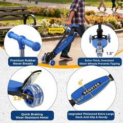 3 Wheel Scooter for Kids Ages 3-12, LED Light-Up Kids Kick Scooter–Portable Fold