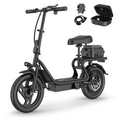 AOVOPRO Electric Scooter, 14» Foldable E-Scooter w/ Suspension & Rear Seat Box