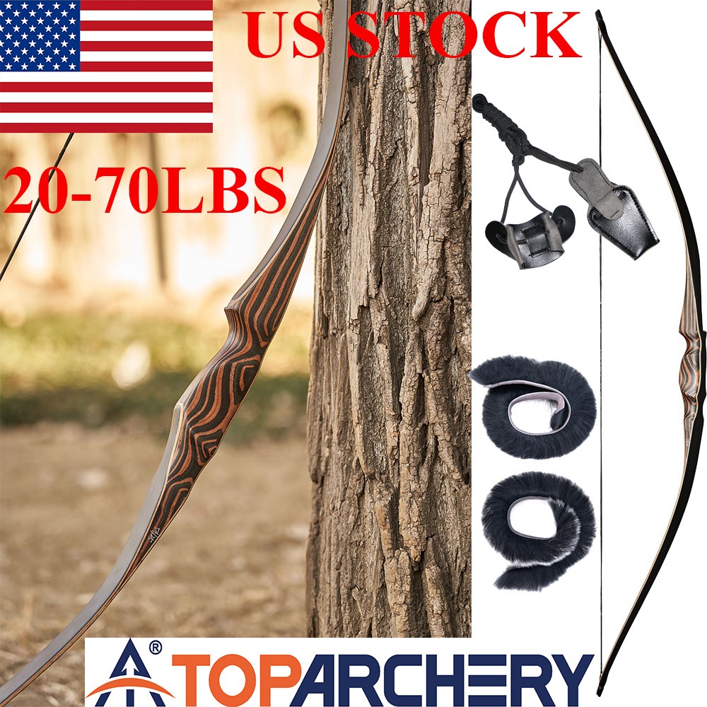 54″ Traditional Recurve Bow 20-70 LBS Wooden Longbow for Archery Hunting Target