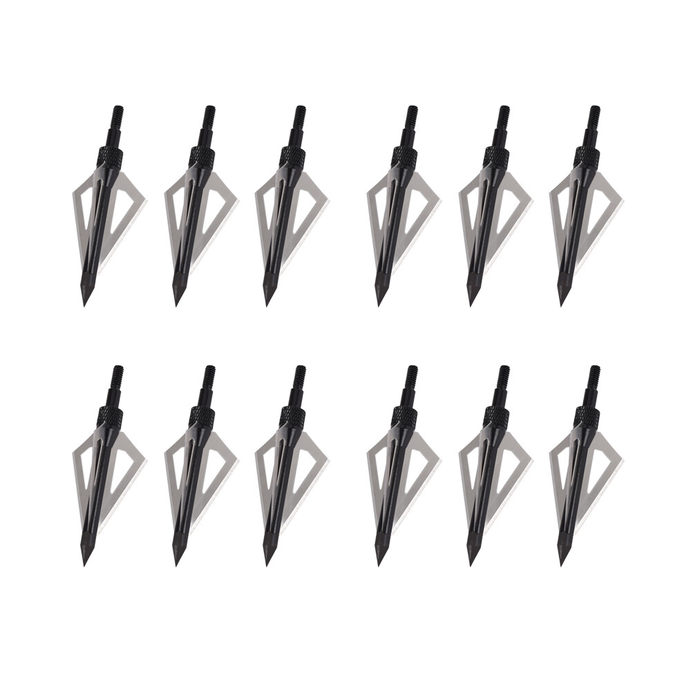 12PCS Archery Broadhead 100grain 3-blade cut 5/6″ ArrowHead Hunting Point Arrows