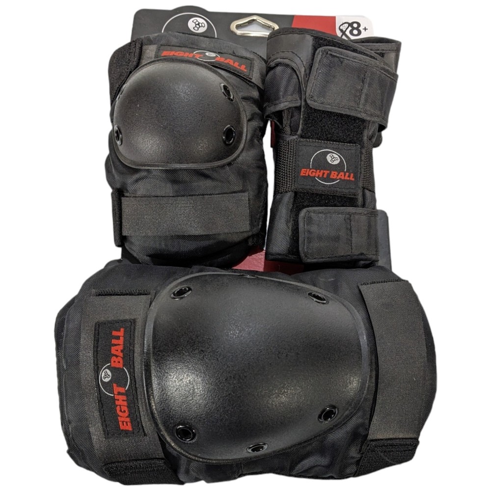 Wrist Knee Elbow Pads Multi Sport Eight Ball Kids 8+ Protective Pad Set Black