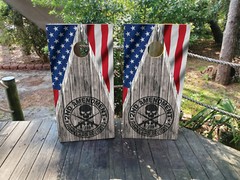 WATERPROOF Second Amendment Wood Grain Cornhole Board Wraps / Cornhole Decals