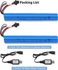 Rechargeable 7.4V 2000mAh LiPo Battery Pack for Airsoft Gel Blasters – 2 Pack