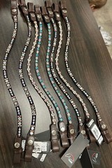 HKM Browband w bling Snaps on Havana Leather Interchangeable w any bridle FULL