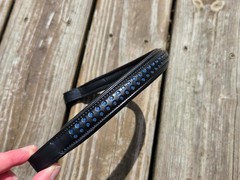 NEW High Quality Black Leather BLUE GLITTER Dressage Browband – F/S – 16.25″ L